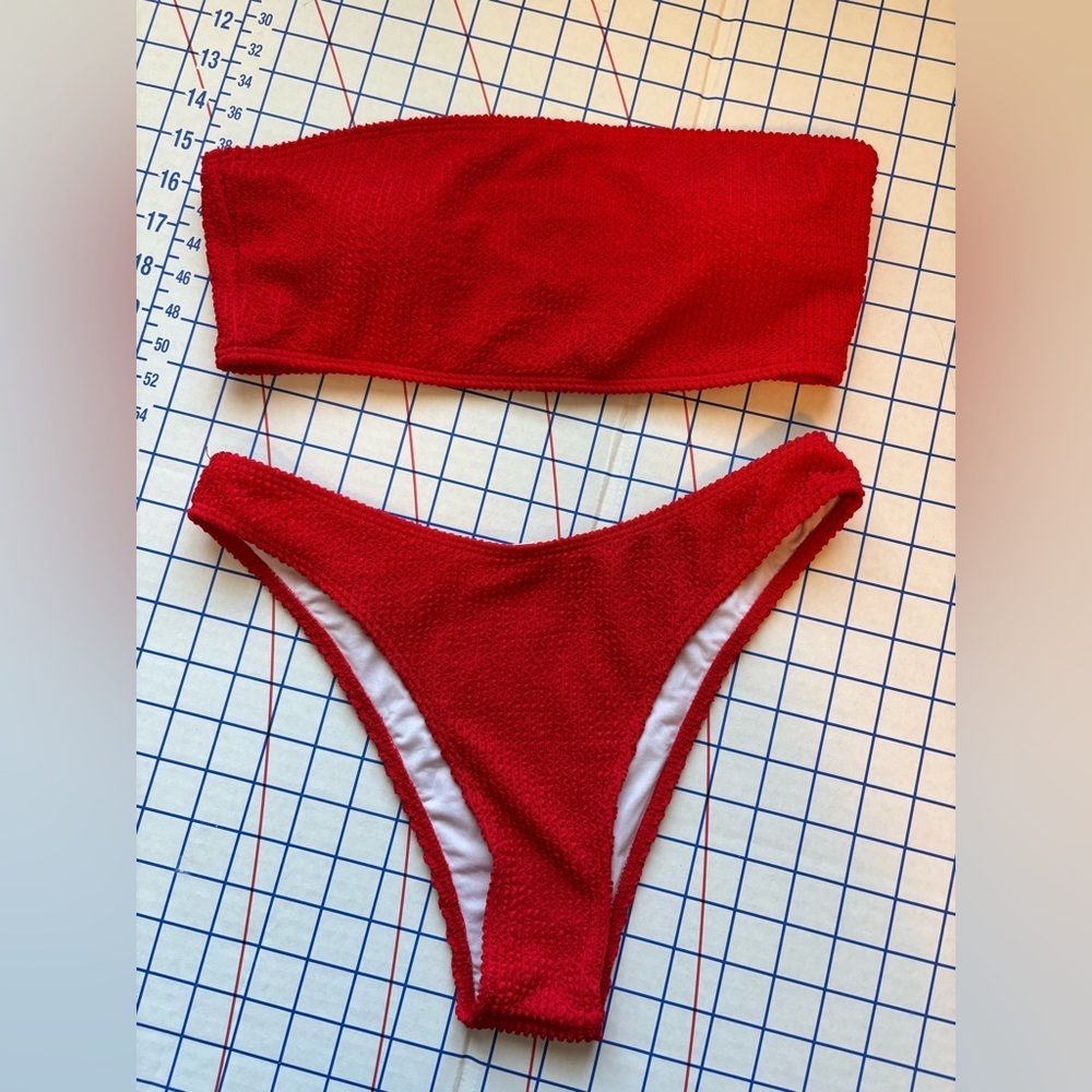 NWOT YIMISAN Ribbed Bandeau Two-Piece Bikini Red Size M - Picture 6 of 9